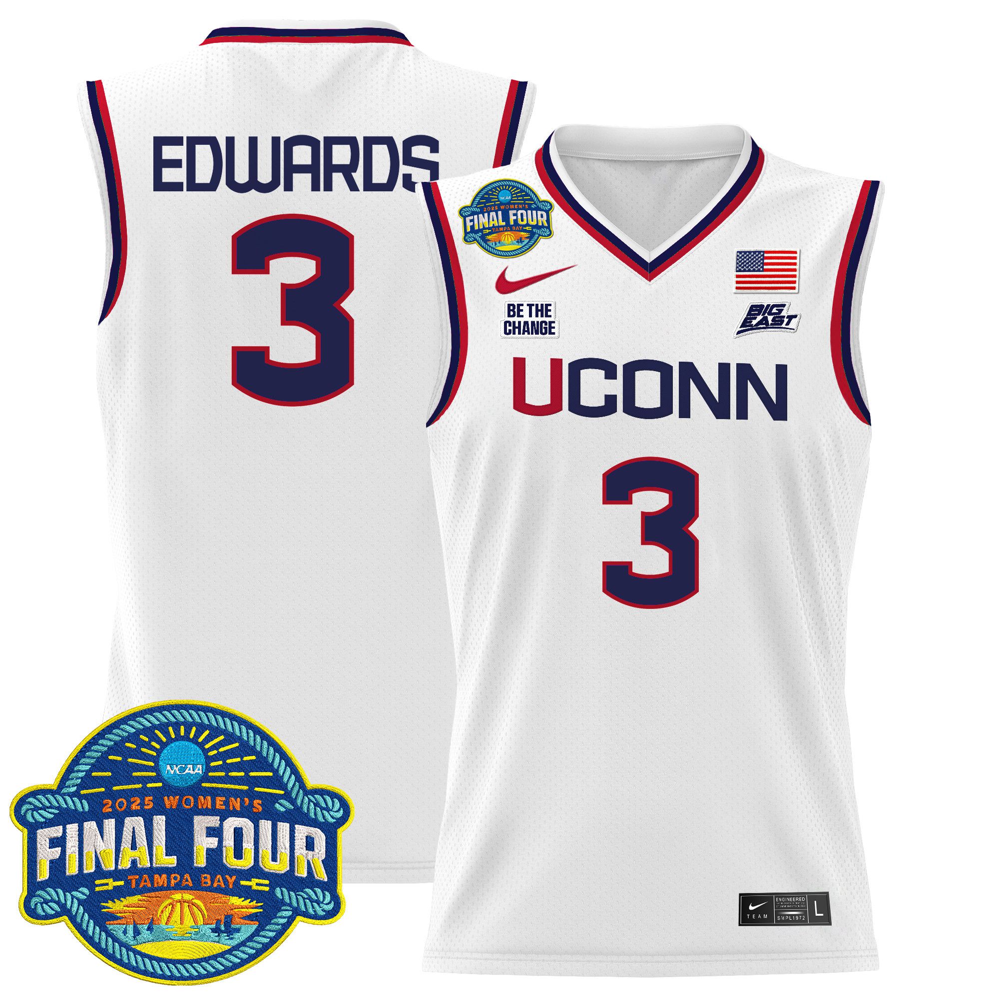 Men UConn Huskies #3 Edwards White Nike 2025 Big Eat Final Four Patch Lightweight Basketball NCAA Jersey->more ncaa teams->NCAA Jersey